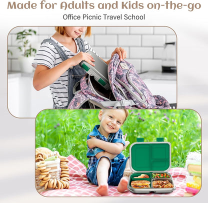BABHAMNESS Stainless Steel Bento Box Kids, 3 Compartments Leak Proof Metal Bento Lunch Box, 304 Stainless Steel Bento Lunch Containers for School and Office,Dishwasher Safe, BPA-Free-Pink