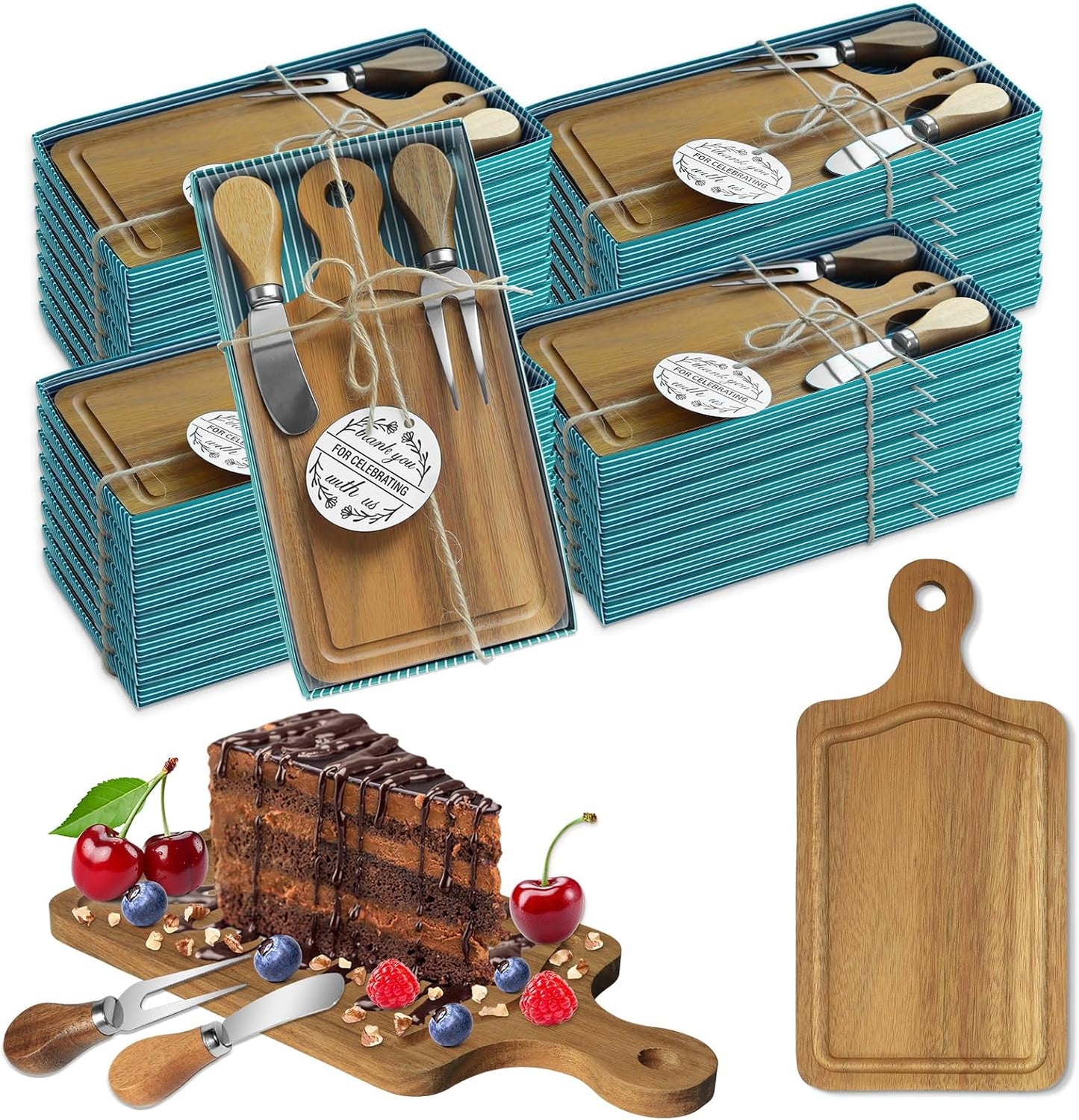 AZEAM 12 Sets Baby Bridal Shower Prizes for Game Winners, Bamboo Mini Cheese Board Set with Knife Fork and Present Box, Small Charcuterie Board Bulk for Party Wedding Guests Present
