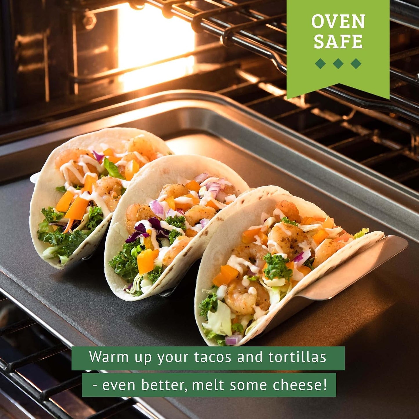Stainless Steel Taco Holder, Taco Stands with Handles, Dishwasher and Grill Safe Taco Rack, Taco Serving Set, BPA-Free Metal Taco Shell Holders (Set of 6)
