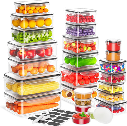 62 PCS Large Food Storage Containers with Lids Airtight (31 Lids &31 Containers) - Leakproof Meal-Prep Containers for Kitchen Storage Reusable Plastic Microwave/Dishwasher Safe with Labels & Pen