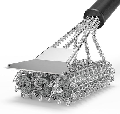 HOUSE AGAIN Grill Brush and Scraper Bristle Free, 304 Stainless Steel Brush Head Non Metal Bristles, Safe Steam Outdoor Grill Cleaning BBQ Grill Accessories for Smoker/Porcelain/Weber Gas/Charcoal