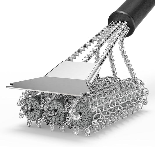 HOUSE AGAIN Grill Brush and Scraper Bristle Free, 304 Stainless Steel Brush Head Non Metal Bristles, Safe Steam Outdoor Grill Cleaning BBQ Grill Accessories for Smoker/Porcelain/Weber Gas/Charcoal