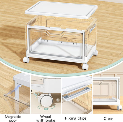 Kmiectse Clear Storage Bin with Lid 3 Pack 【Stackable & Sturdy】 Plastic Multifunctional Folding Storage Bins for Bedroom, Living Room, Study,Room, 23 QT Folding Box with Magnetic Door