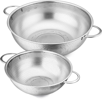 E-far Stainless Steel Colander Set of 3 (1-3-5Quart), Micro-Perforated Metal Colander Strainer with Handle for Kitchen/Draining Pasta/Rinsing Vegetables Fruits, Heavy Duty & Dishwasher Safe
