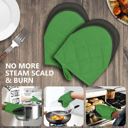 1 Pair Short Oven Mitts - Silicone Kitchen Oven Gloves High Heat Resistant 500℉, Mini Oven Mits with Non-Slip Grip Surfaces and Hanging Loop for BBQ, Baking, Cooking and Grilling (Black)
