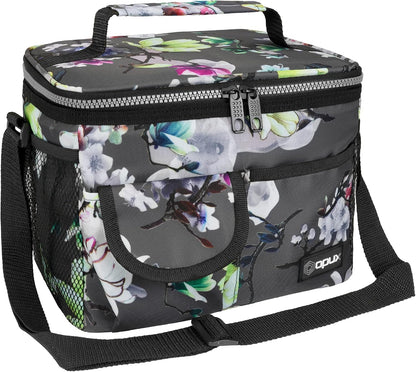 opux Insulated Lunch Bag for Men Women, Leakproof Black Lunch Box for Work, Portable Soft Lunch Cooler Bag with Shoulder Strap, Adult Lunchbox Lunch Pail for Kid Boy Girl School, 14 Can/8L