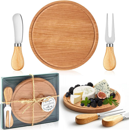 Maxcheck 6 Sets Baby Shower Bridal Game Prizes for Winners Round Cheese Board Set Wood Mini Charcuterie Board with Knives and Forks Thank You Card with Gift Box for Guests Wedding (Bamboo)