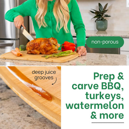 Greener Chef Luxury Bamboo Cutting Board Set of 3 with Glue-Free Surface Technology - Extra Spacious Wood Cutting Boards for Kitchen and XL Chopping Board Set - Replacements for Life