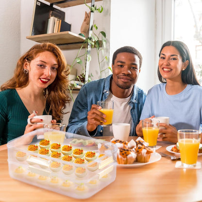 2-Layer Deviled Egg Containers with Lid, 36 Slots Deviled Egg Tray Carrier with Handle and Deviled Egg Injector Piping Tool, Portable Egg Storage Carrier Tray Platter for Party Picnic Travel (white)