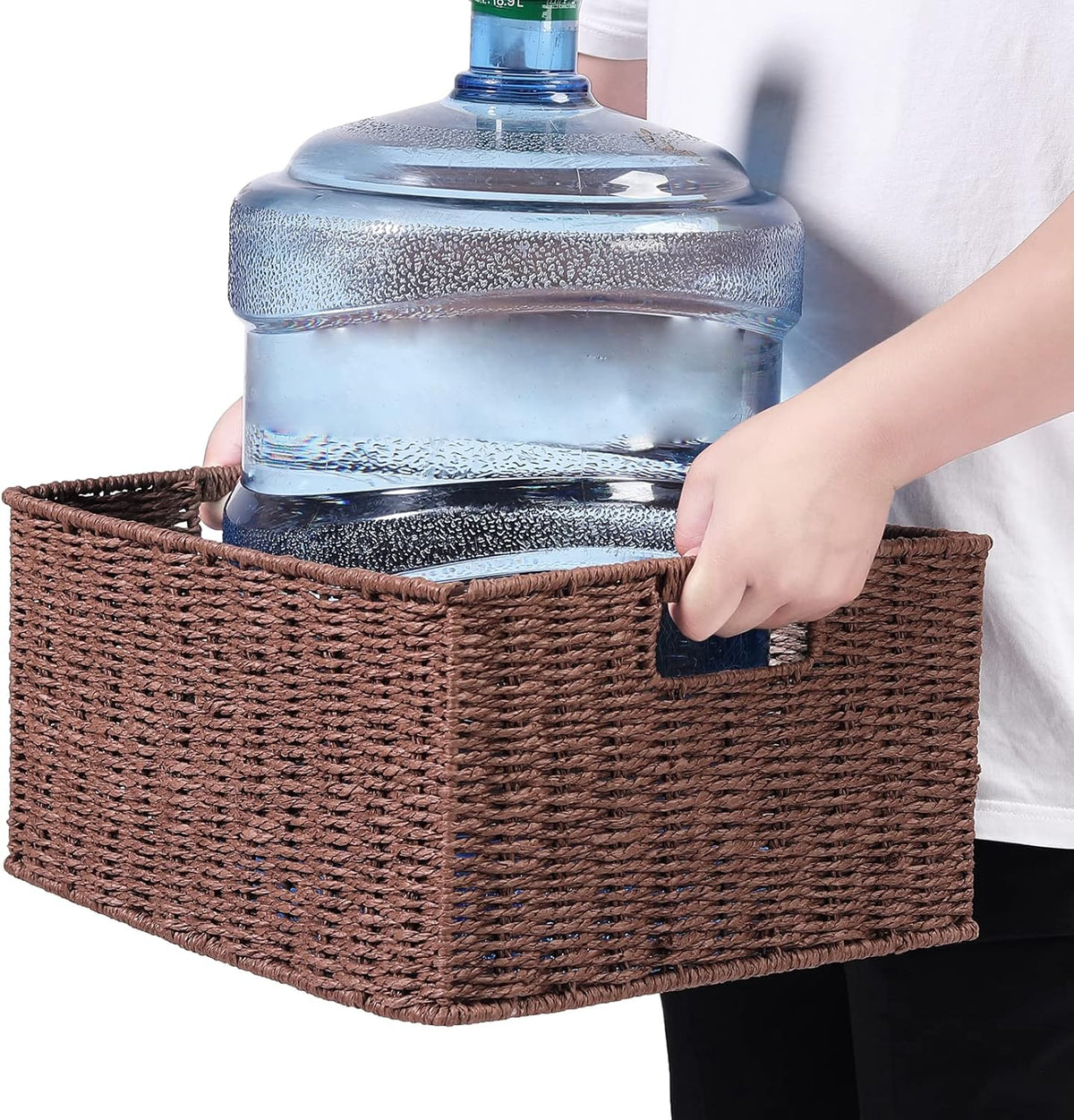 HOONEX Water Hyacinth Storage Baskets, Wicker Baskets for Storage, Hand Woven Baskets with Carry Handles, Set of 2, Natural