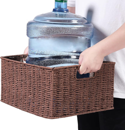 HOONEX Water Hyacinth Storage Baskets, Wicker Baskets for Storage, Hand Woven Baskets with Carry Handles, Set of 2, Natural
