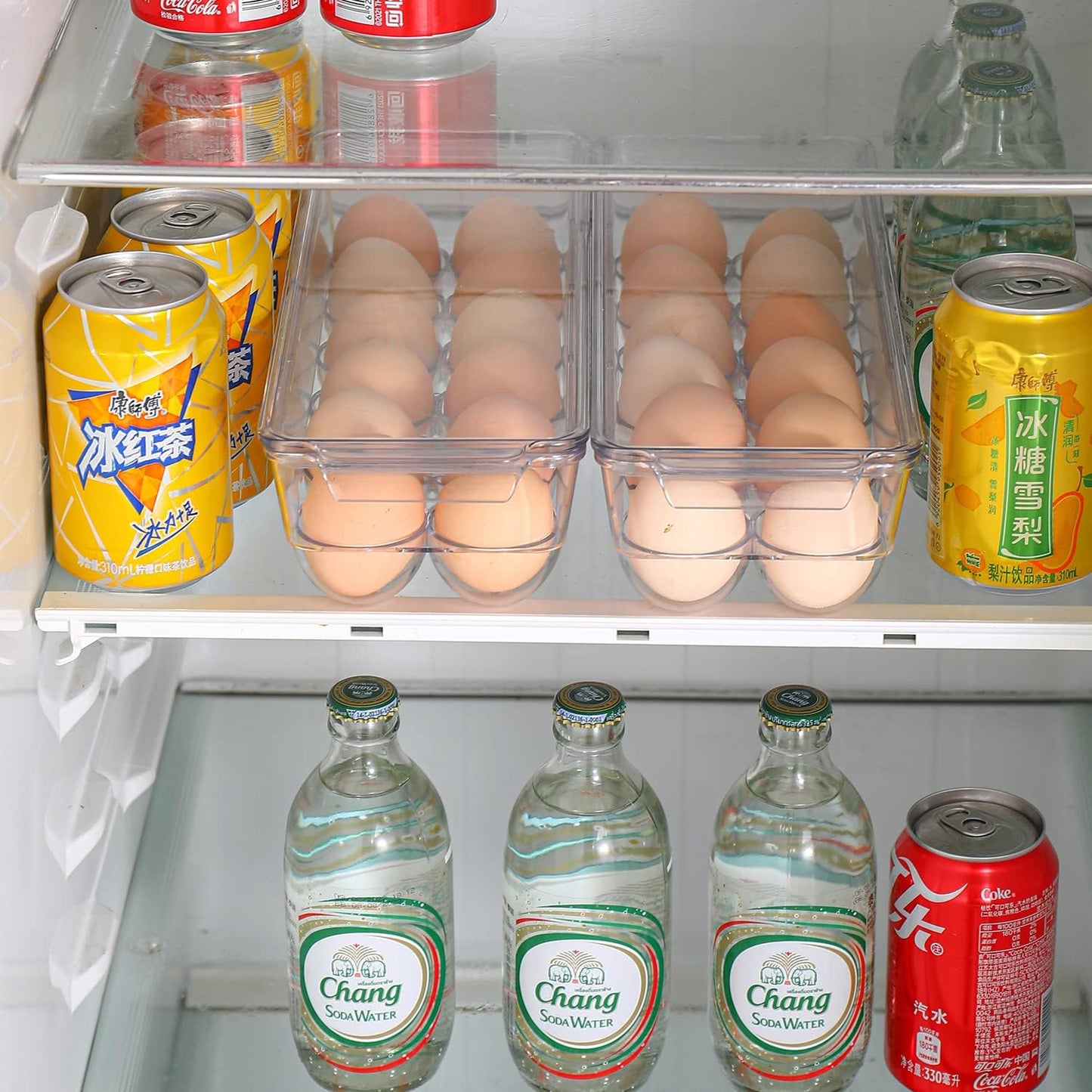 Sooyee 2 Pack Covered Egg Holders for Refrigerator,Clear 2X24 Deviled Egg Tray Storage Box Dispenser,Stackable Plastic Egg Cartons,Egg Holder Countertop(48 Eggs)