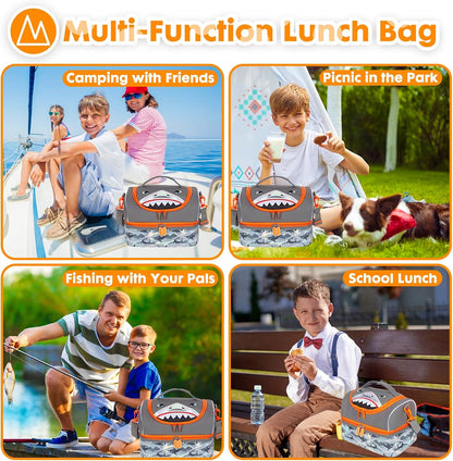 Kids Double Decker Cooler Insulated Lunch Bag, Back to School Large Meal Tote for Boys, Girls, Men, Women, with Adjustable Strap, Soccer