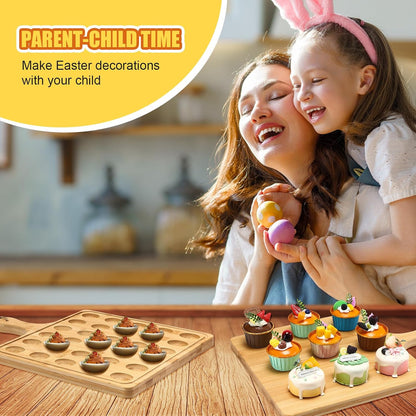 Vercraft Easter Wooden Deviled Egg Platter with Lid and Handle 30 Holes Round Deviled Egg Tray Reversible Charcuterie Board Wooden Serving Tray Containers Holder for Countertop Easter(Bamboo)