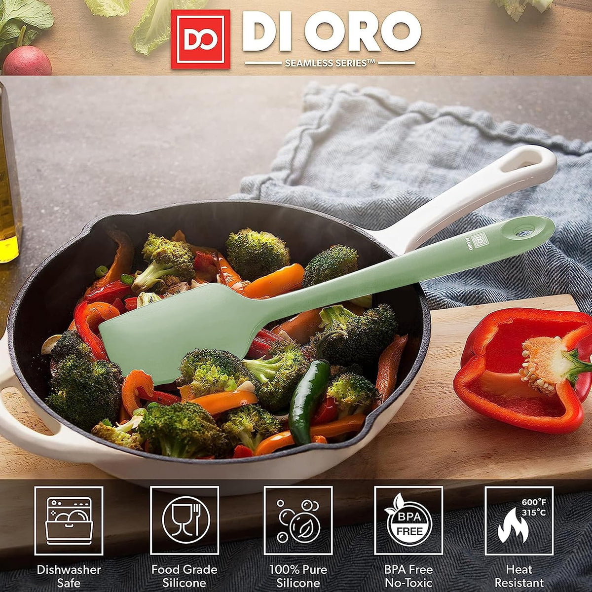 DI ORO Large Silicone Spatula - 600F Heat Resistant, Black