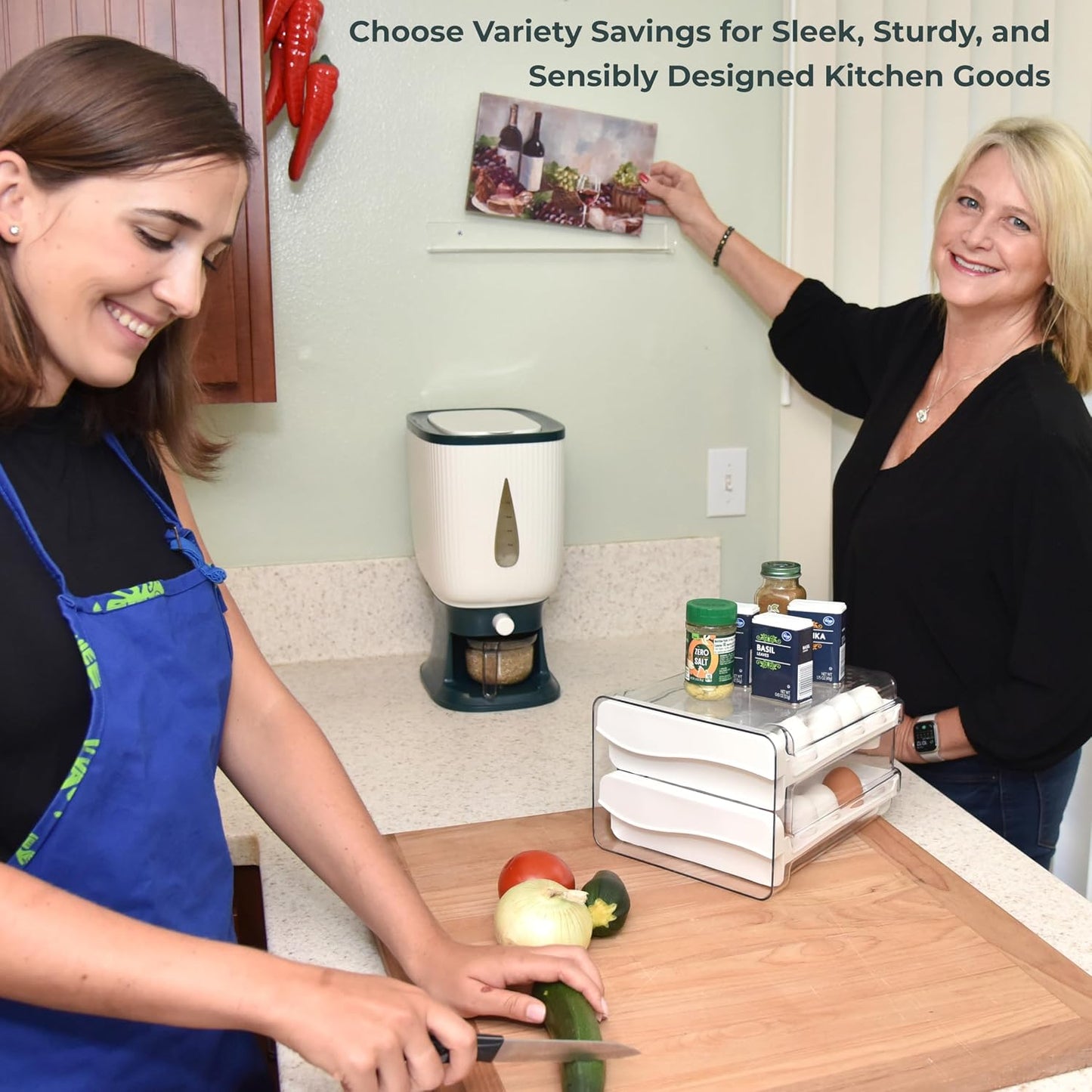 Rice Dispenser for Countertops – Seal 20 Lbs. of Food in Your Small, Strong, Light Rice & Cereal Dispenser – Brush & Measuring Cup Included – White-Green – Home & Kitchen Goods