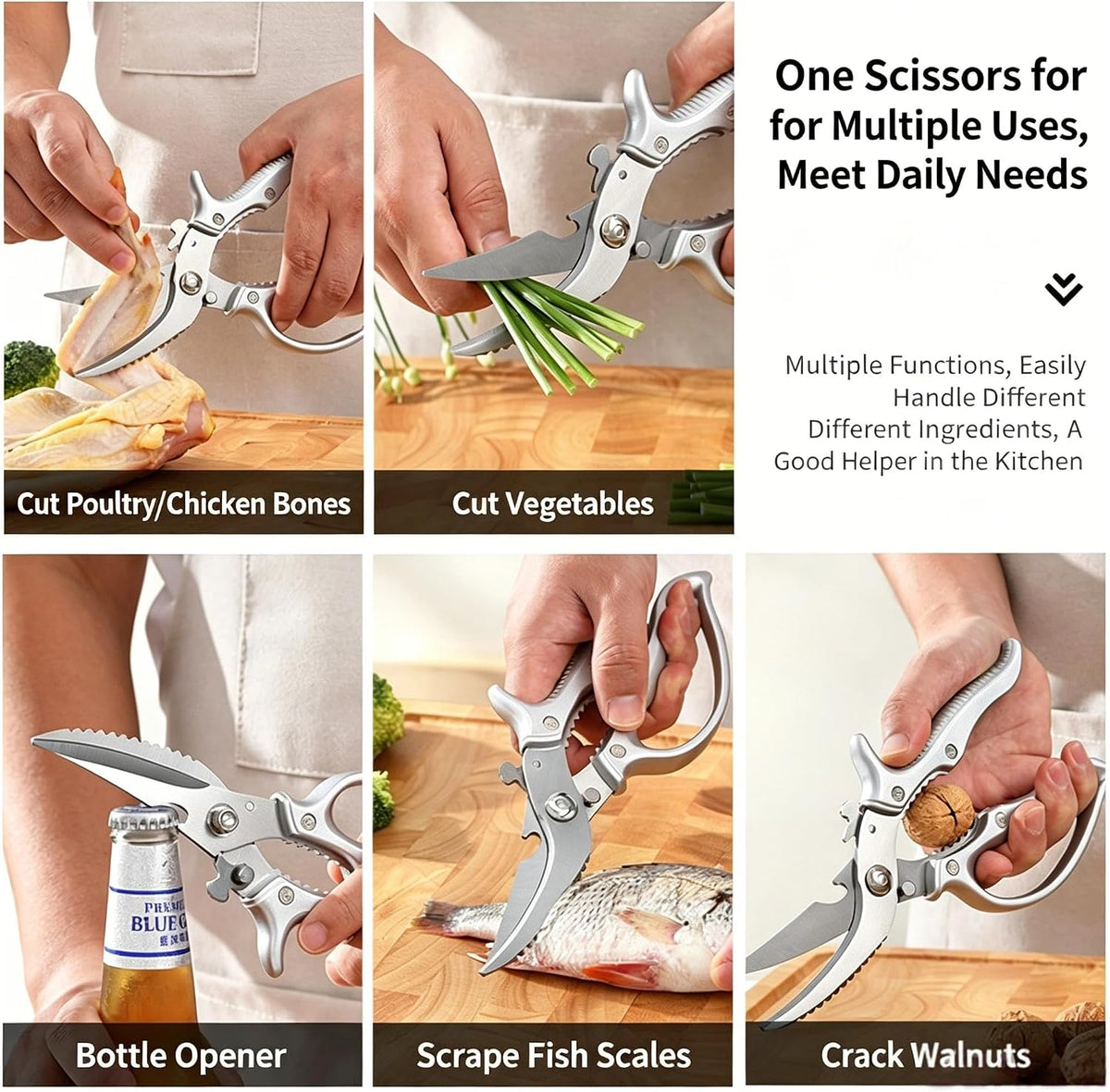 Non-Slip Handle All Purpose Spring Poultry Kitchen Shears,scissors for food