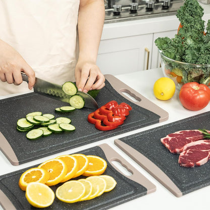 Extra Large Cutting Boards, Plastic Cutting Boards for Kitchen (Set of 3) Cutting Board Set Dishwasher Chopping Board with Juice Grooves Easy-Grip Handles, Dark Grey, Empune
