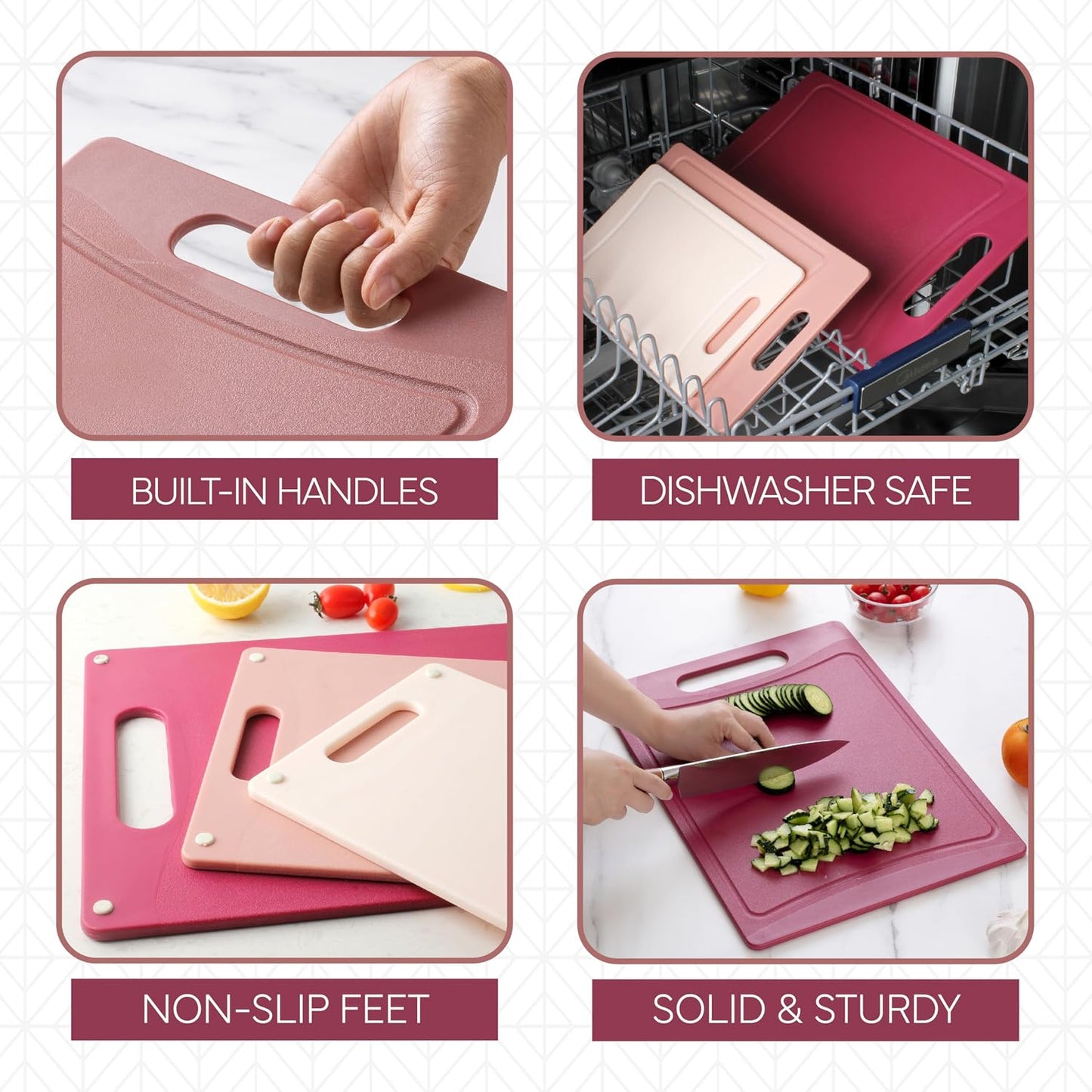 COOK WITH COLOR Non-Slip Cutting Board Set – Kitchen Essentials with Easy Grip Handle for Meat, Veggies, and Fruits, 3 Cutting Boards, Speckled White