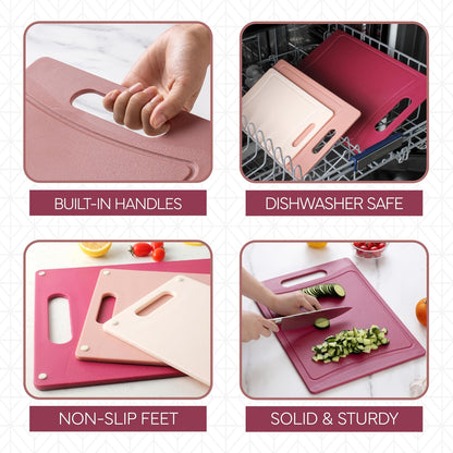 COOK WITH COLOR Non-Slip Cutting Board Set – Kitchen Essentials with Easy Grip Handle for Meat, Veggies, and Fruits, 3 Cutting Boards, Speckled White