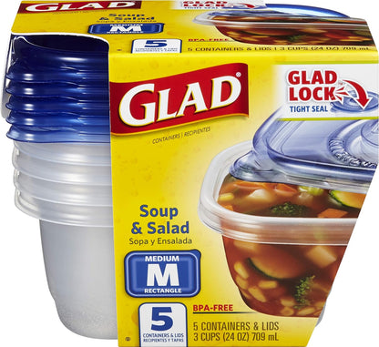 Glad GladWare Tall Entree Food Storage Containers with Lids, Large Square BPA Free Plastic for Meal Prep and Lunches, Lock Tight Seal, Microwave and Dishwasher Safe, 42 Oz, 3 Count