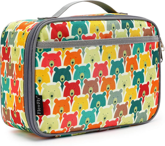 FlowFly Kids Lunch box Insulated Soft Bag Mini Cooler Back to School Thermal Meal Tote Kit for Girls, Boys, Black
