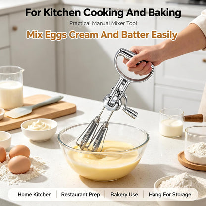 Manual Rotary Egg Beater With Stainless Steel Mixing Head And ABS Handle, 360 Degree Hand Crank Whisk For Kitchen Cooking Baking, Semi-Automatic Mixer Tool Saves Time Effort Easy Clean Dishwasher Safe