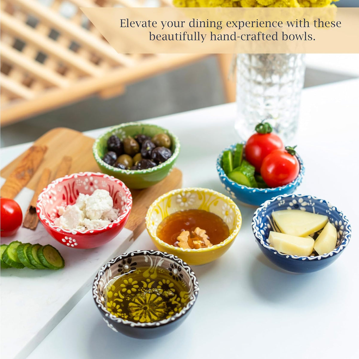 Ceramic Small Dipping Bowls Set of 6, 3.5 Oz Soy Sauce Dish, Handmade Charcuterie, Colorful Pinch, Dishwasher & Microwave Safe, 3.2'' Mini (SULTAN'S GARDEN)