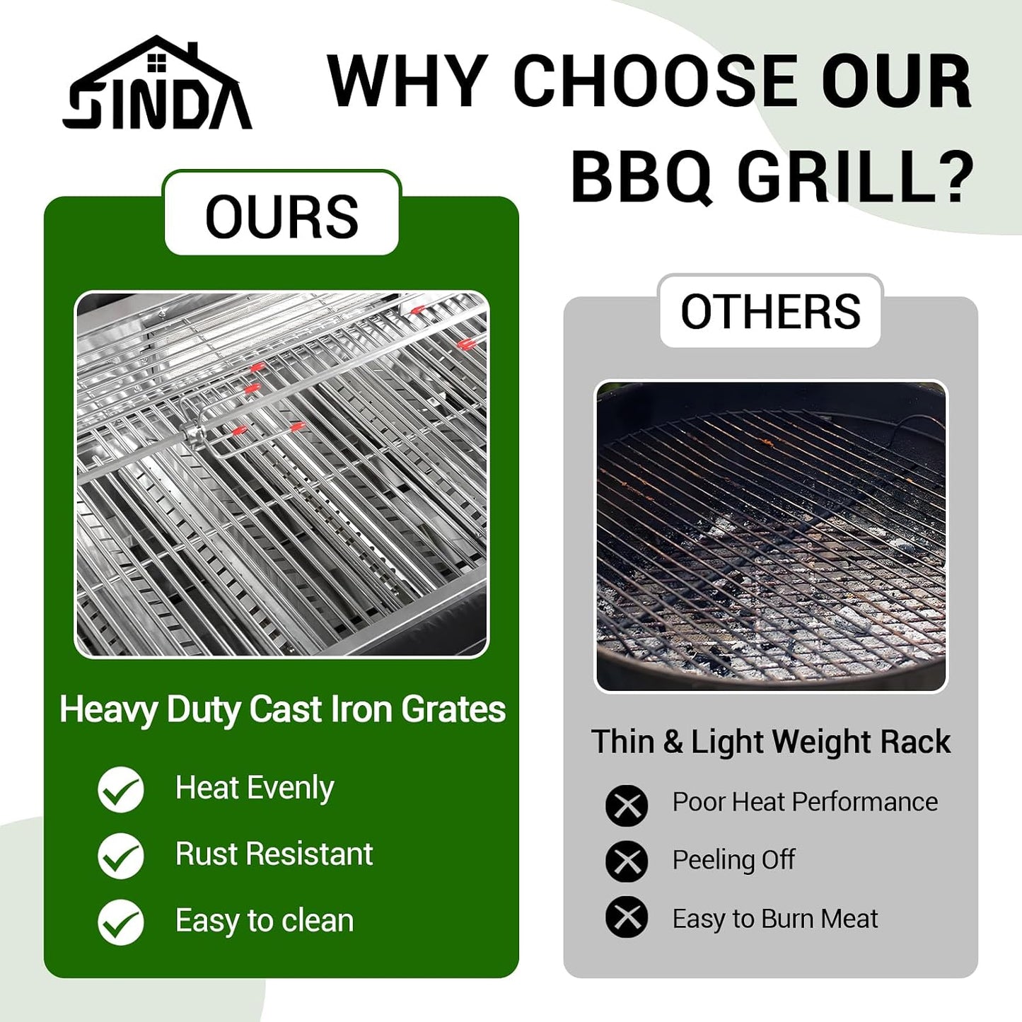 SINDA 6 Burners Gas Grill with Foldable Side Shelf, BBQ Outdoor Grill with 99000 BTUs Output, 3 Drawers for Backyard Barbecue Cooking & Barbecue Grilling，Black