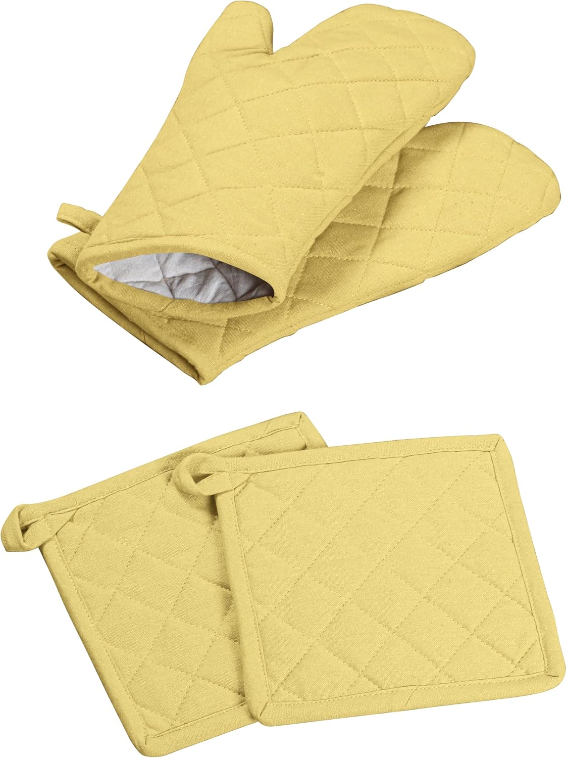 Oven Mitt (7"x13") & Pot Holder (8"x8") 100% Cotton Set of Heat Resistant Oven Gloves & Hot Pads for Gifts, BBQ, Cooking, Baking, Thanksgiving - Mustard Yellow