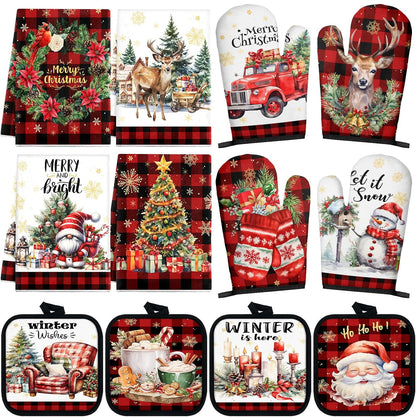 SiliFine 12 Pcs Fall Pumpkin Kitchen Towels Oven Mitts Pot Holders Set