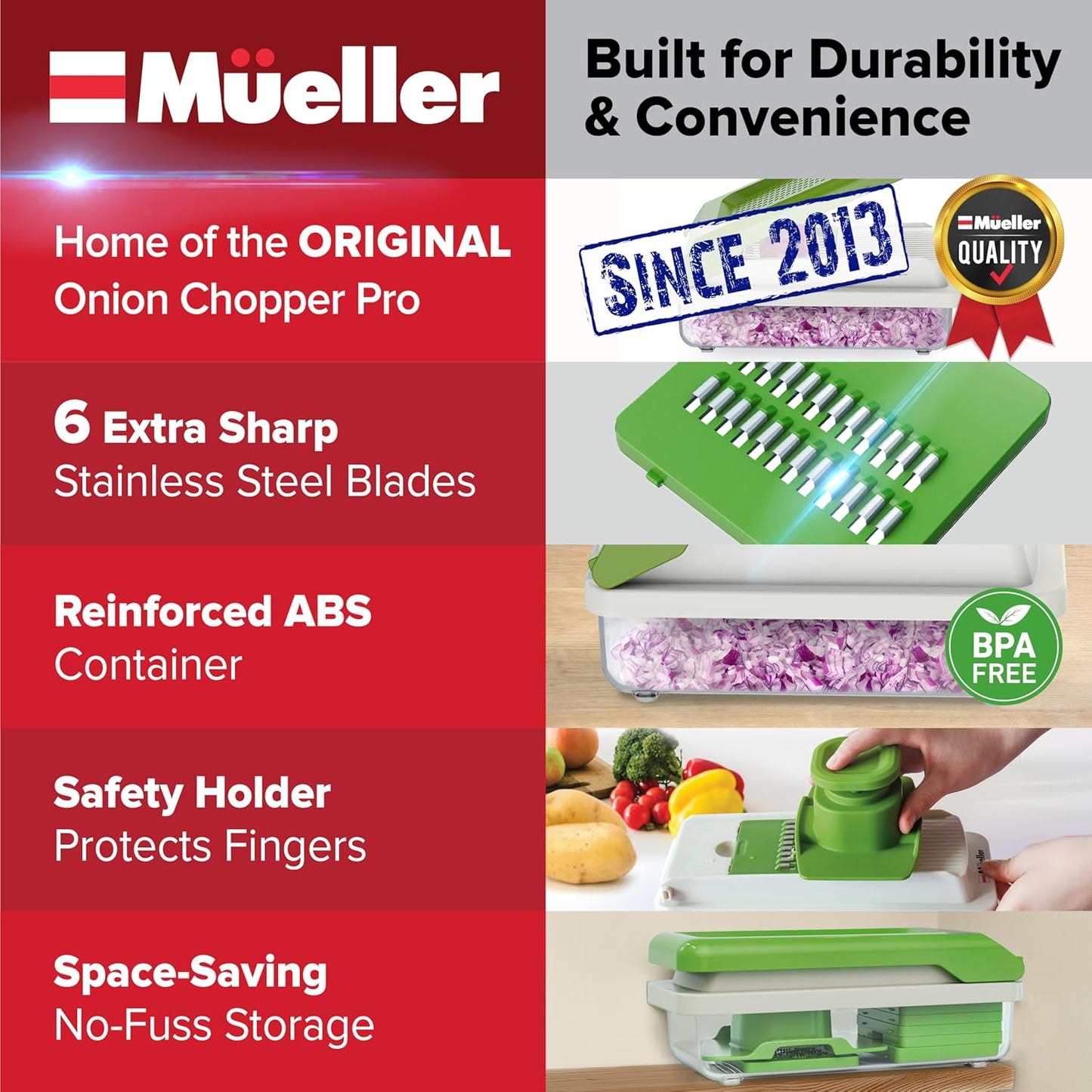 Mueller Vegetable Chopper Mandoline Slicer, Food Veggie Chopper, Cheese Grater, Onion Vegetable Cutter with Container, Dicer, Kitchen Gadgets & Essentials, White Sand/Grey