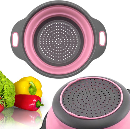 3PCS Green Foldable Kitchen Strainer Set – Silicone Colander Collapsible Strainers and Colanders Green Collander for Kitchen Collapsible Compact Drain Tools for Cooking Prep