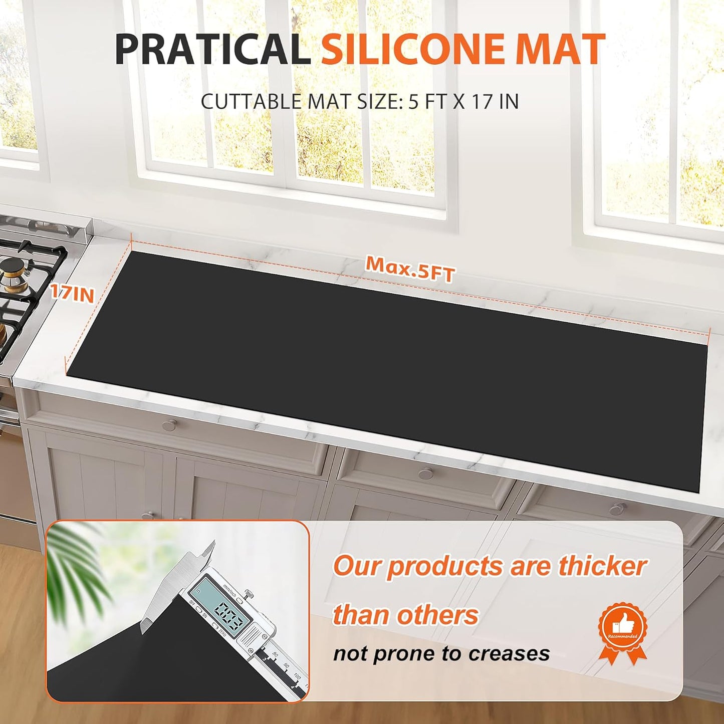 Silicone Mat Roll - Silicone Mats for Kitchen Counter, Heat Resistant Countertop Protector, Non-Slip Table Mat Desk Saver Pad, Multi-functional Cuttable Silicone Mat, Craft Mat - 17IN X 5FT