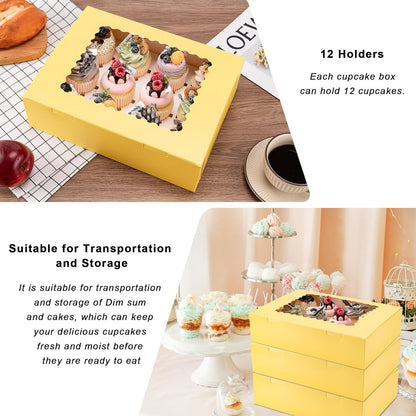 Hoewina 6PCS Cupcake Boxes - Hold 12 Count Cupcake Containers with Window, Food Grade Cupcake Holder Easy Transport and Presentation - Ideal for Cupcakes, Desserts, and More