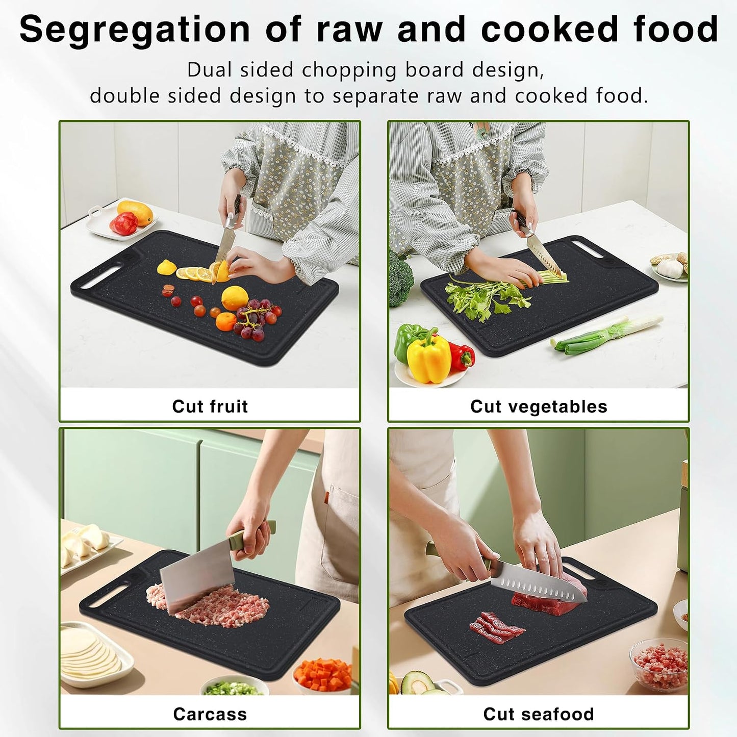 Cutting Boards for Kitchen,Large Cutting Board Set of 2,Non-Slip Cutting Board with Dandle and Juice Groovenon,Dishwasher Safe Cutting Boards (Green)