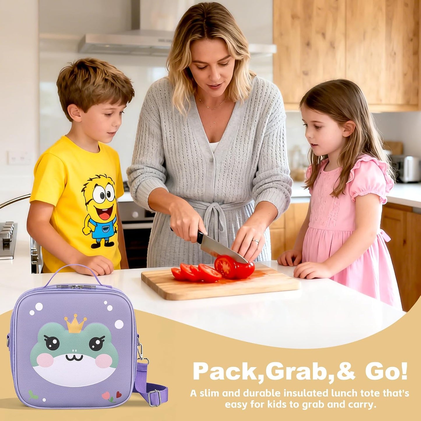 Kids Lunch Box for Kids Insulated Reusable Lunch Bag Tote Durable Children Leak-proof Lunchbox with Adjustable Shoulder Strap for School Daycare Travel Picnic (Navy - 3D Dinosaur)