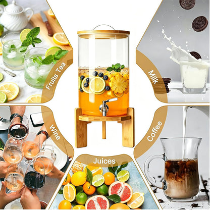 Beverage Dispenser, 4Gallon Glass Drink Dispenser with Stand, Stainless Steel Spigot, Ideal for Parties, Bars, Restaurants (15L/4 Gallon)