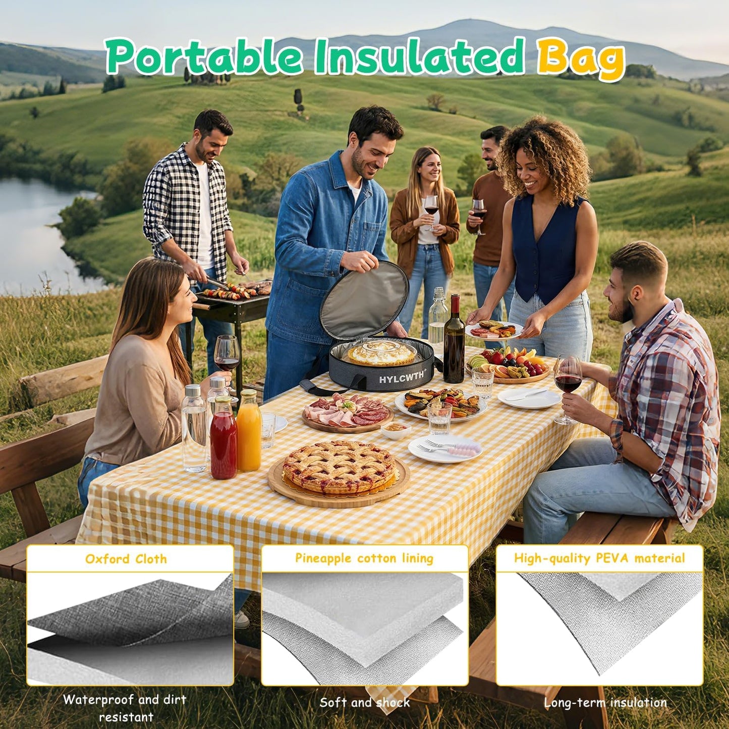 Pie Carrier with Lid and Handle, Reusable Pie Container for 10 Inch Round Pie, Cheesecake, Pizza, Cheesecake Container for Party with 10 Pcs Round Golden Cake Boards and Portable Insulated Bag