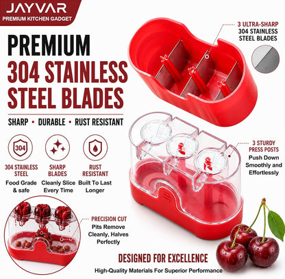 JAYVAR Cherry Pitter Tool, 2-in-1 Multi Cherry Seed Remover & Slicer