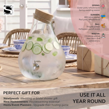 Style Setter Beverage Dispenser Cold Drink Dispenser Glass Jug, Metal Stand & Leak-Proof Acrylic Spigot Great for Parties, Weddings & More (2.5 Gallon, Glass with Cork Lid)