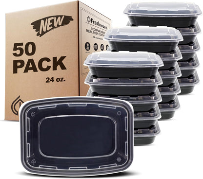 Freshware Meal Prep Containers 1 Compartment Food Storage Containers with Lids, Bento Box, BPA Free, Stackable, Microwave/Dishwasher/Freezer Safe (28 oz), 50 Count (Pack of 1)