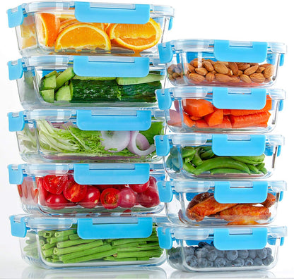 C CREST [10 Pack] Glass Meal Prep Containers, Food Storage Containers with Lids Airtight, Glass Lunch Boxes, Microwave, Oven, Freezer and Dishwasher Safe