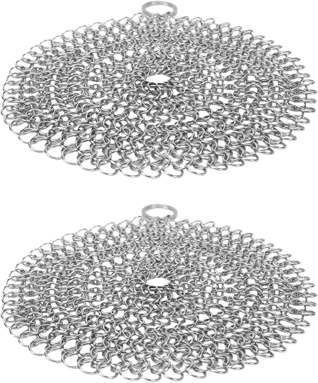 Sanpyl 2 Pcs Stainless Steel Pie Weights, 17.5cm Baking Pie Weights & Chainmail Scrubber, 304 Stainless Steel Skillet Cleaner, 2 Sided Chain for Kitchen, Ideal for Cast Iron Pans (L)