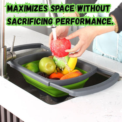 Collapsible Colander Set of 2, Foldable Silicone Pasta Strainer with Handles, 2 Pack Space Saving Kitchen Colander for Fruits,Space Saving Pasta Strainer Basket for Fruits & Vegetables