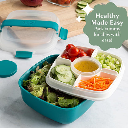 Goodful Stackable Lunch Box Container, Bento Style Food Storage with Removeable Compartments for Sandwich, Snacks, Toppings & Dressing, Leak-Proof and Made without BPA, 56-Ounce, Blue