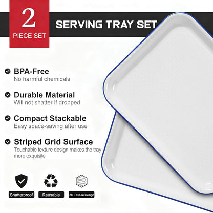 2pcs Melamine Serving Trays Set Two Tone 14.5" x 11" Large White Black Reusable Serving Platters for Cookie, Appetizer, Snack, Dessert, Party Food Display, Rectangular Party Trays and Platters