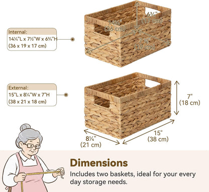 GRANNY SAYS Wicker Storage Baskets for Shelves, Water Hyacinth Basket with Scalloped Edge, Storage Wicker Baskets for Pantry, Large, 2-Pack
