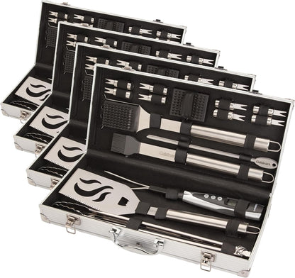 Cuisinart Deluxe Grill Tool Set, 20-Piece Grill Set, BBQ Accessories with Aluminum Case, Stainless Steel Grilling Accessories, BBQ tools, Grilling Gifts for Men, Father’s Day Gifts for Dad Husband