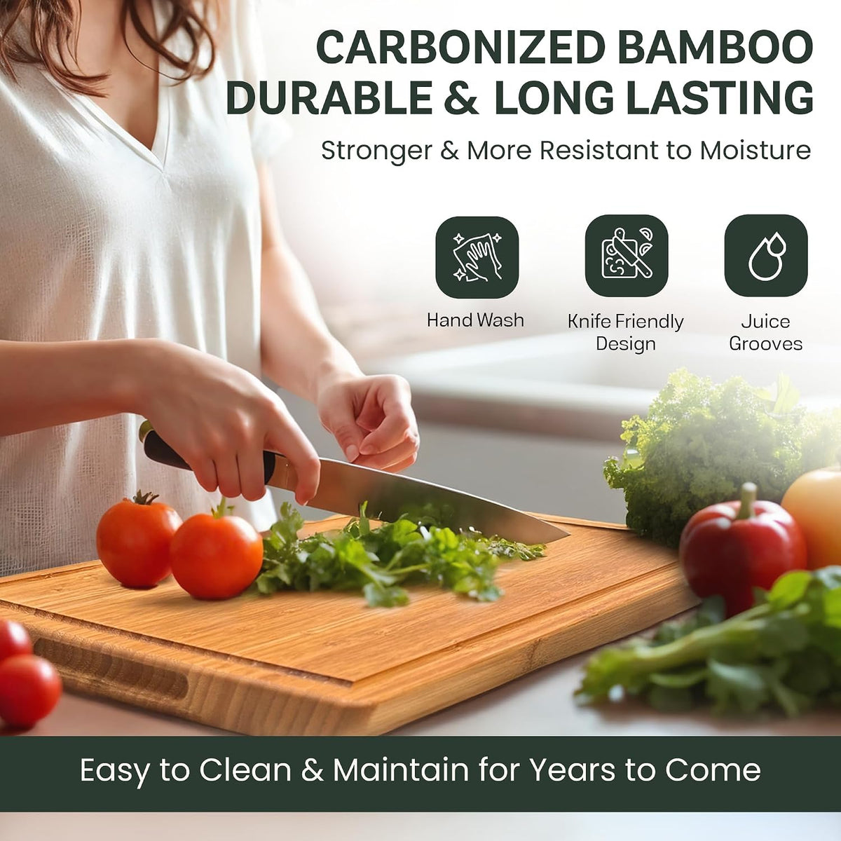 Bamboo Cutting Board Set of 3, Reversible Wood Cutting Boards for Kitchen